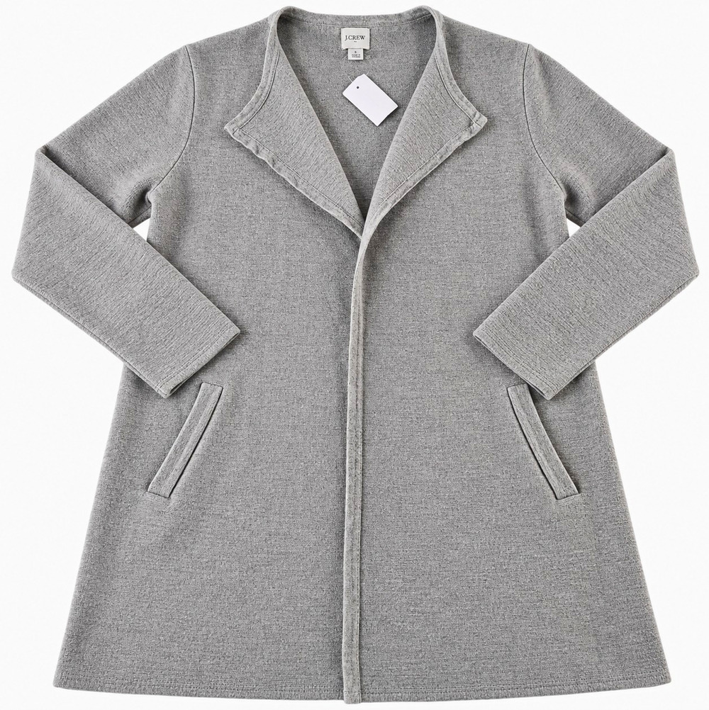 J.CREW Vanessa Gray Knit Cardigan Sweater Collared w/Pockets Women- M Cotton
